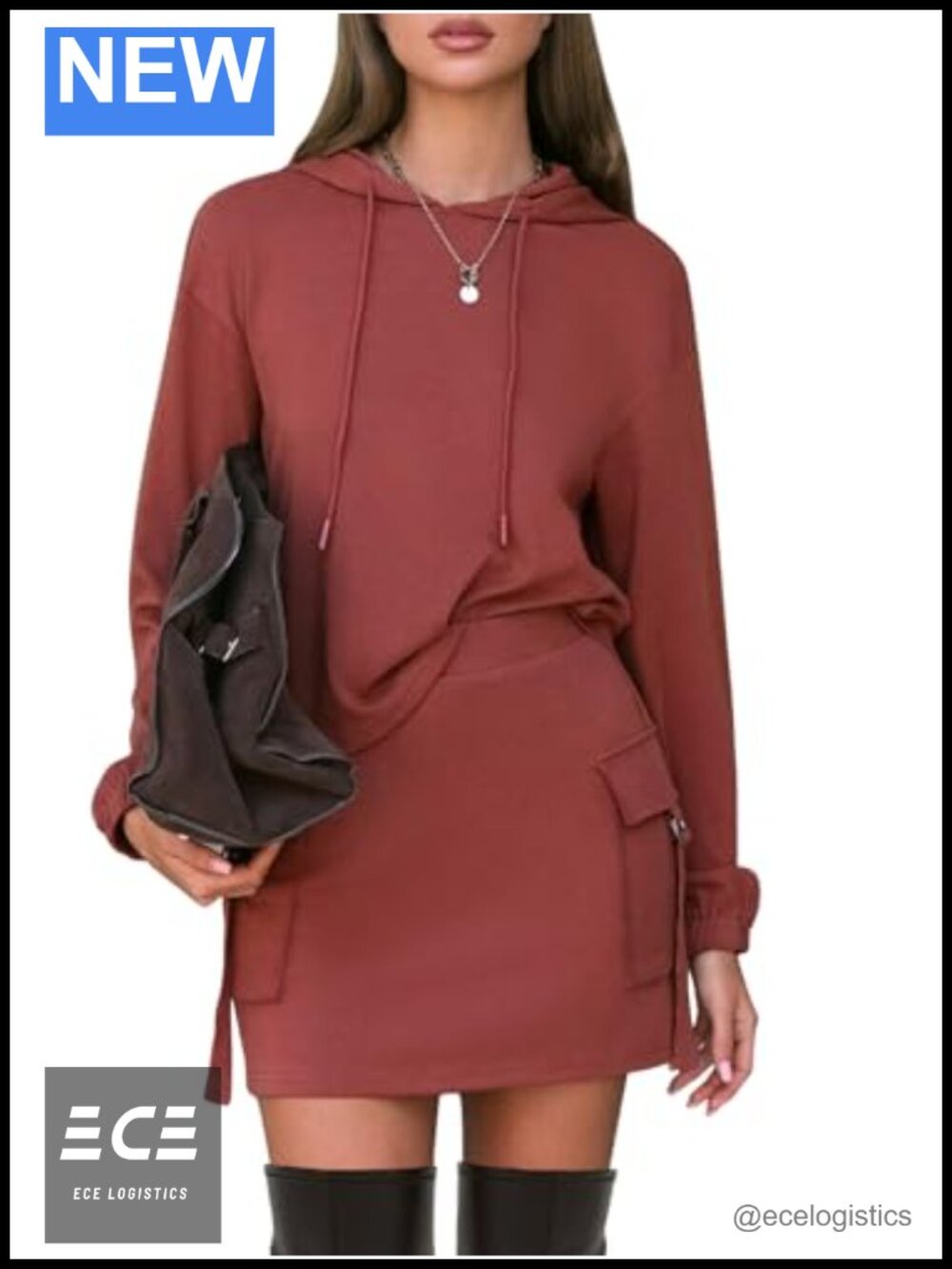 2 Piece Sweatsuit Set Hoodie Top & Cargo Skort Cotton Blend Lounge Travel